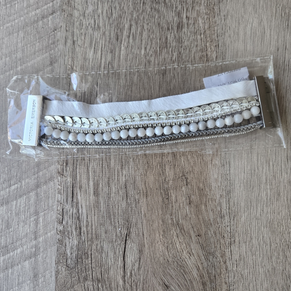 Victoria Emerson Silver and Cream Beaded Bracelet